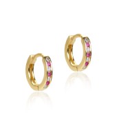 Cercei rotunzi argint placati cu aur galben Ø12 mm cu pietre fucsia DiAmanti E37132YW+R-AS